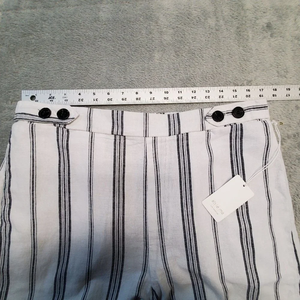 Style Me Women's Size L Linen Blend Black White Striped Casual Shorts NWT - Picture 4 of 9